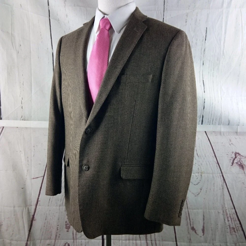 Adolfo 46R Lambswool 2 Button Multicolor Houndstooth Blazer Sport Coat_5